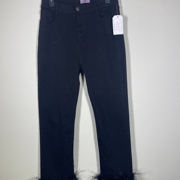 Buddy Love Pants - NWT! Buddy Love Kyla Feather Trim Ankle Pants Black Size 31 Women's!